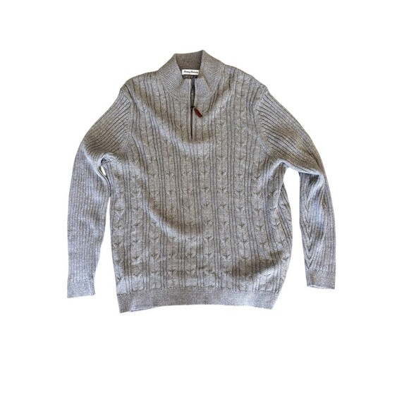 Tommy Bahama Cable Knit Sweater Gray Zip Neck Long Sleeve Preppy Grandpa Men Xxl - Picture 1 of 7